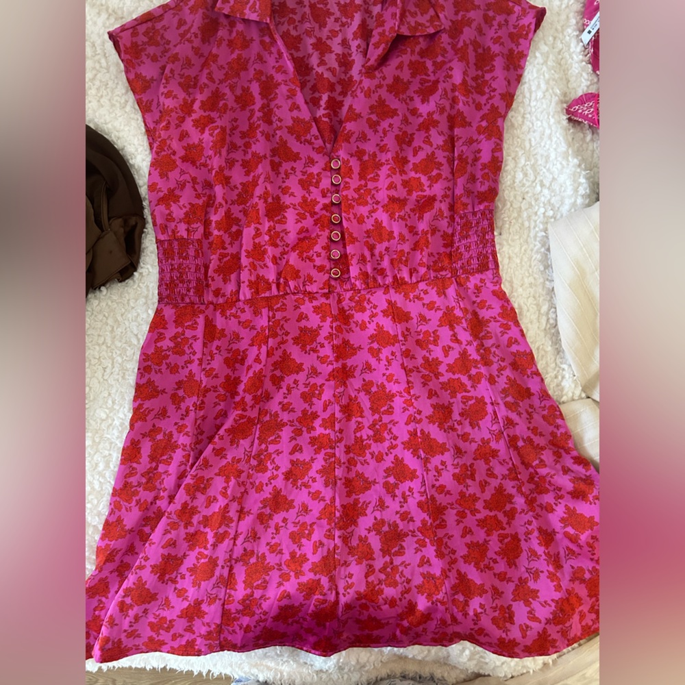 Zara Vibrant Pink Dress with Red Floral Design